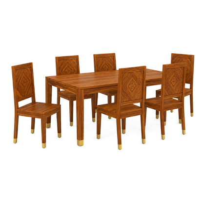 Wooden Rattan 6 Seater Dining Table Set with Upholstered Chairs
