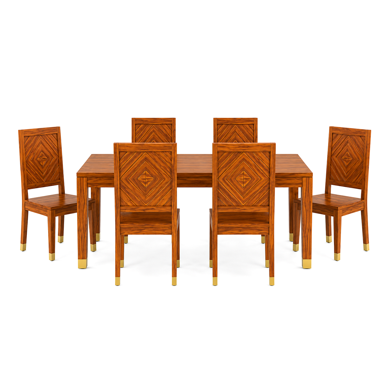 Wooden Rattan 6 Seater Dining Table Set with Upholstered Chairs
