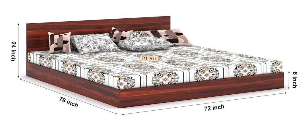 Wooden Low Height Bed Without Storage | Wooden Platform Double Bed | Space Saving Low Floor/Lying/Rise/Level/Profile Cot Bed for Bedroom | Basic Headboard