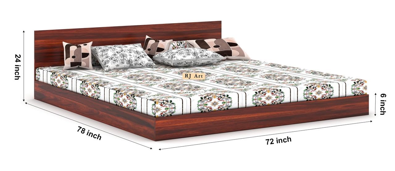 Wooden Low Height Bed Without Storage | Wooden Platform Double Bed | Space Saving Low Floor/Lying/Rise/Level/Profile Cot Bed for Bedroom | Basic Headboard
