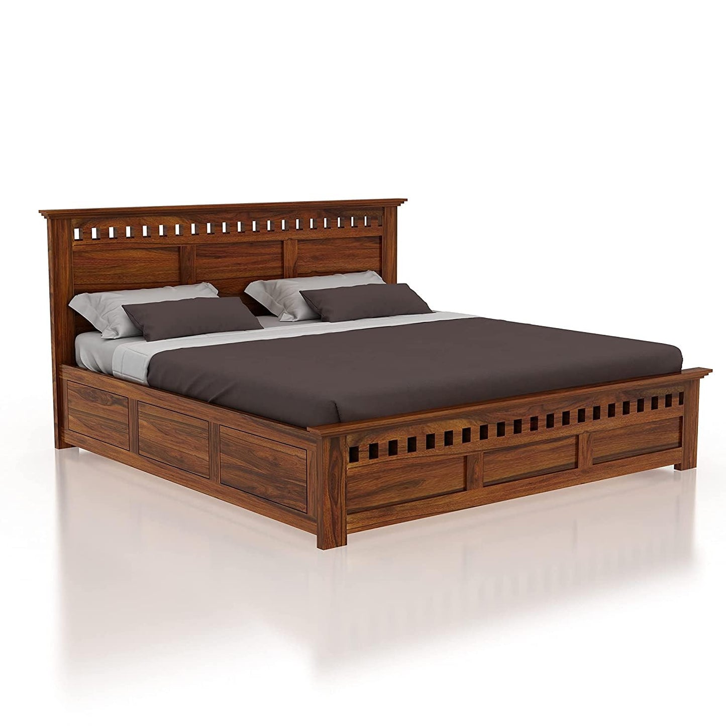 Rjart Wood Storage Bed | Double Bed Cot Bed With Box Storage For Bedroom | Sheesham