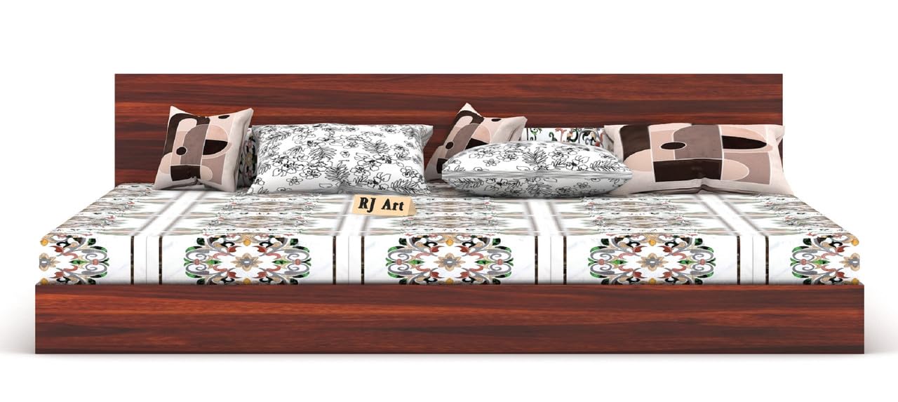 Wooden Low Height Bed Without Storage | Wooden Platform Double Bed | Space Saving Low Floor/Lying/Rise/Level/Profile Cot Bed for Bedroom | Basic Headboard