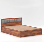 Wooden Bed with Storage | Double Bed Cot Bed with Box Storage & Upholstered Cushioned Headboard for Bedroom | Sheesham Wood