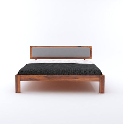 Wood Bed For Bedroom | Platform Cot Bed With Upholstered Cushioned Headboard | Sheesham Solid Wood