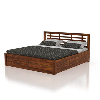Wood Queen Size Storage Bed | Double Bed Cot Bed With Box Storage For Bedroom | Sheesham