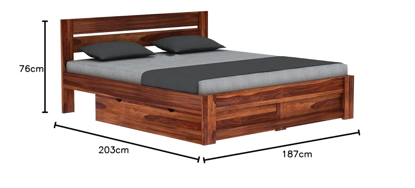 Wood Storage Bed | Double Bed Cot Bed With Drawer Storage For Bedroom | Sheesham