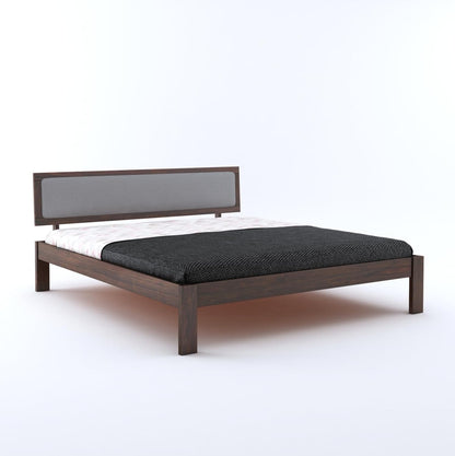 Wood Double Bed | Platform Cot Bed With Upholstered Cushioned Headboard | Sheesham Solid Wood