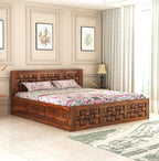 Wooden Bed with Storage | Niwar Design Double Bed Cot Bed with Box Storage for Bedroom & Hotel | Sheesham Wood