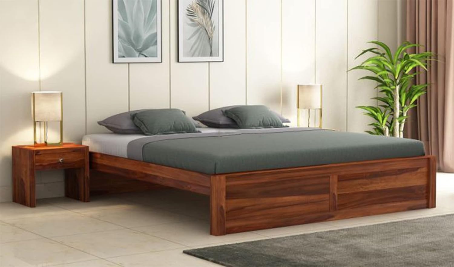 Wooden Bed Without Storage | Wooden Double Bed Cot Bed for Bedroom Furniture | Palang Double Bed for Hotels | Solid Sheesham Wood