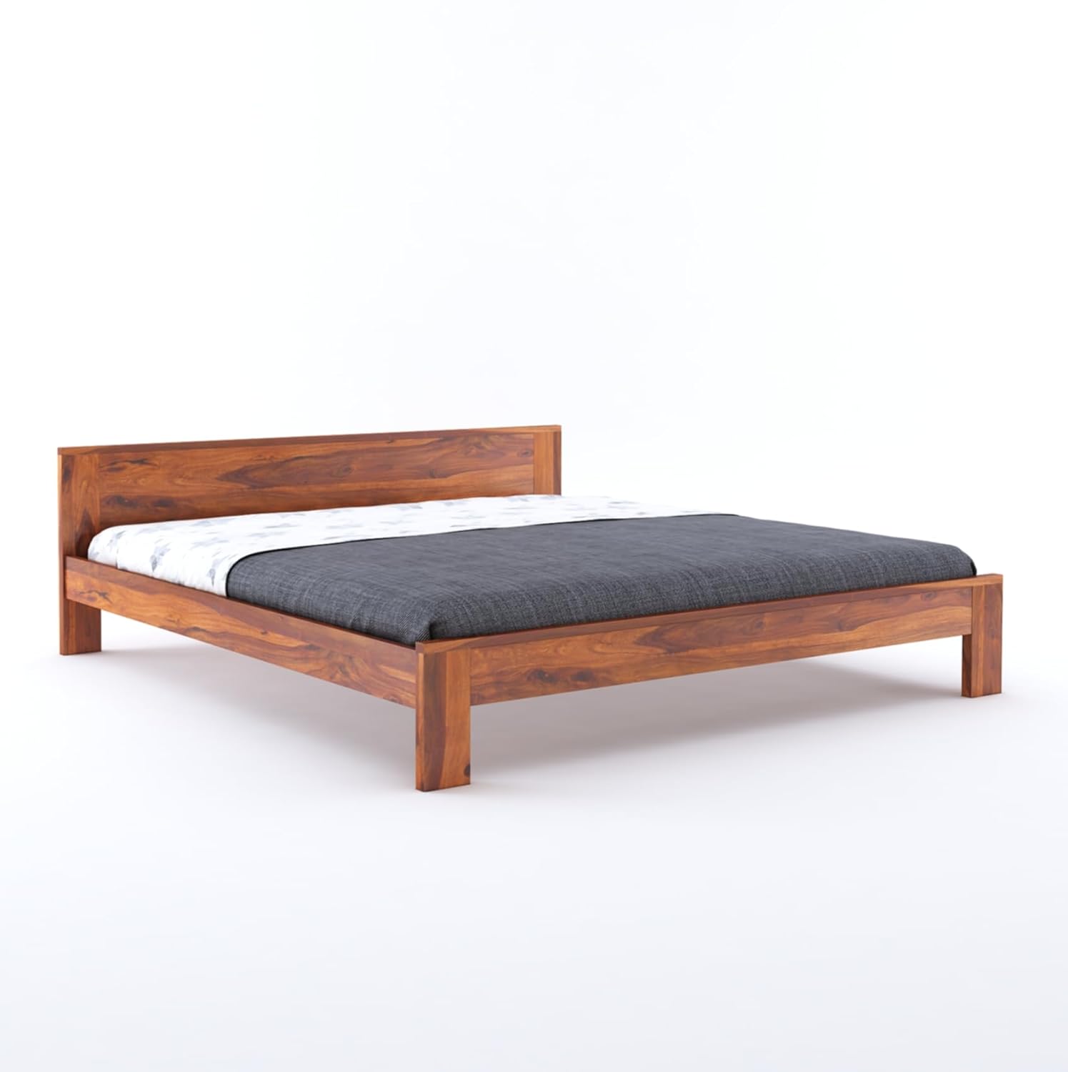Wooden Bed Without Storage | Wooden Double Bed Cot Bed for Bedroom Furniture | Palang Double Bed for Hotels | Basic Headboard | Solid Sheesham Wood