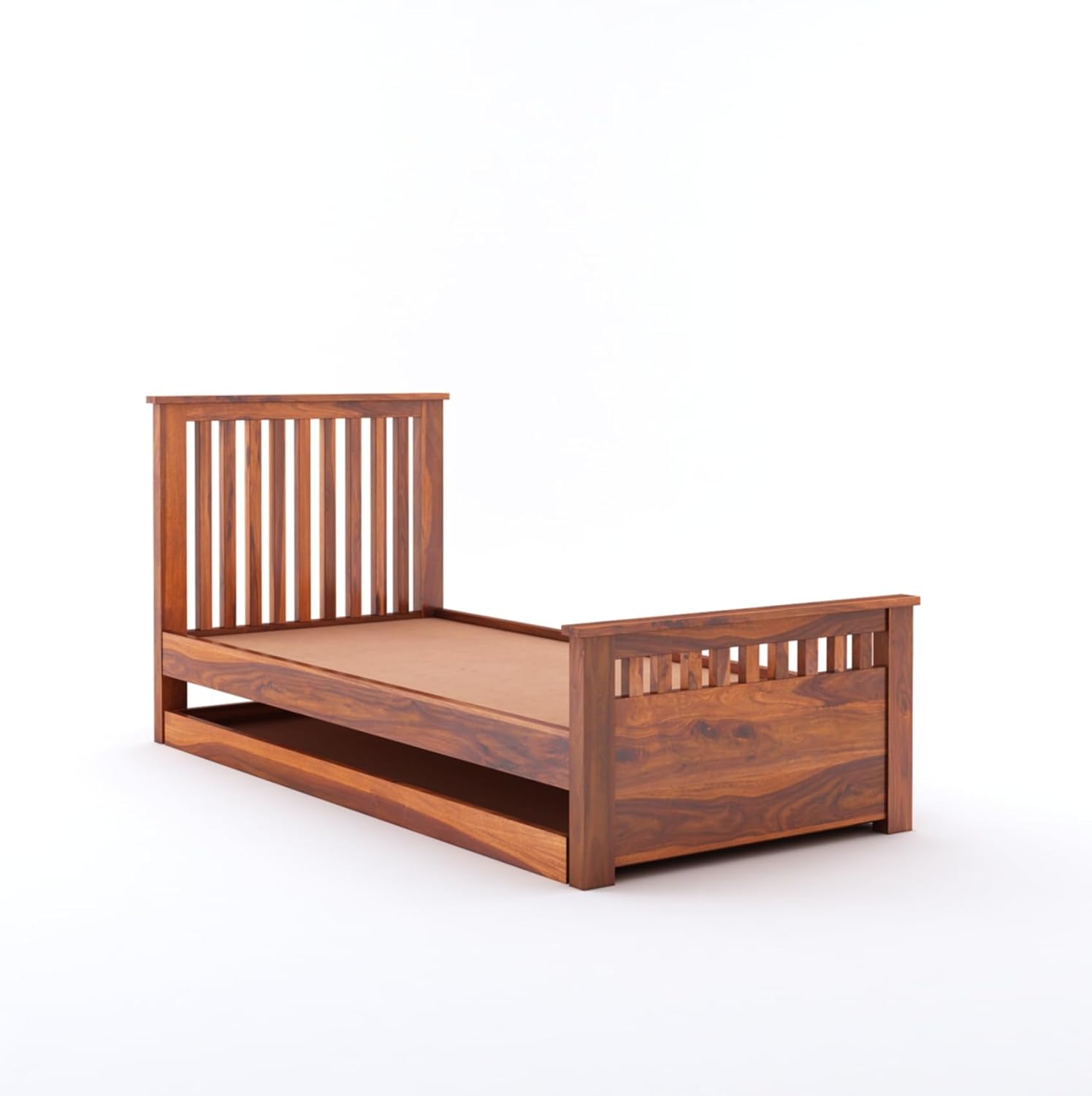 Wooden Single Trundle Bed | Single Bed with 1 Extra Pullout Bed | Wooden Bed Cot Palang for Bedroom, Living Room & Home, Solid Sheesham Wood