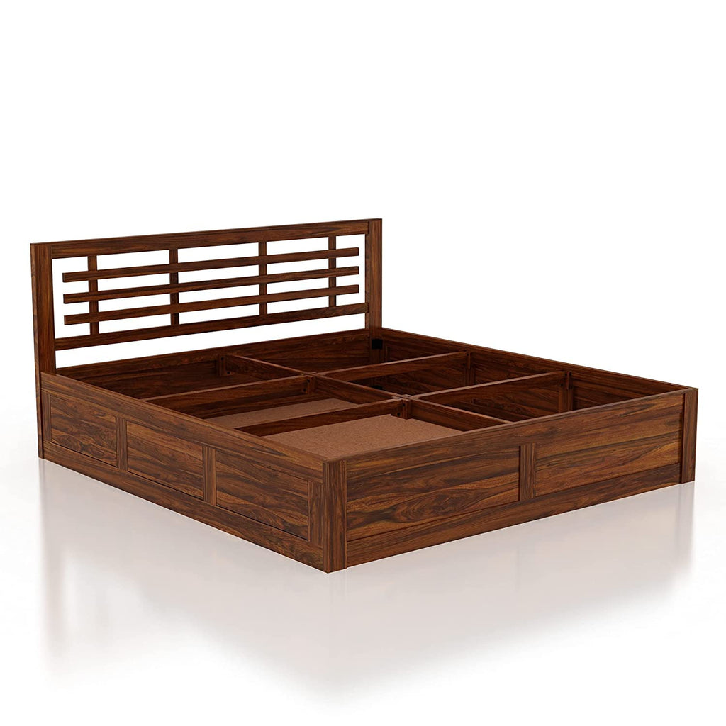 Wooden Queen Size Bed with Storage | Double Bed Cot Bed with Box Storage for Bedroom & Hotel | Sheesham Wood