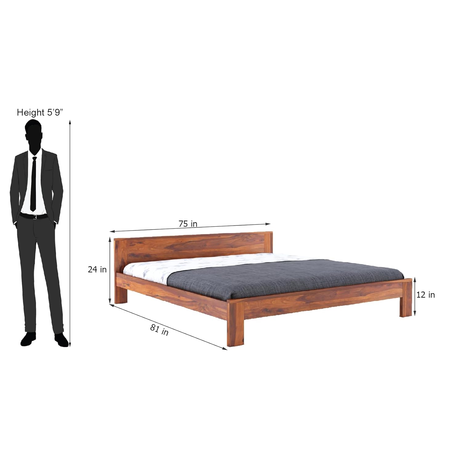 Wooden Bed Without Storage | Wooden Double Bed Cot Bed for Bedroom Furniture | Palang Double Bed for Hotels | Basic Headboard | Solid Sheesham Wood