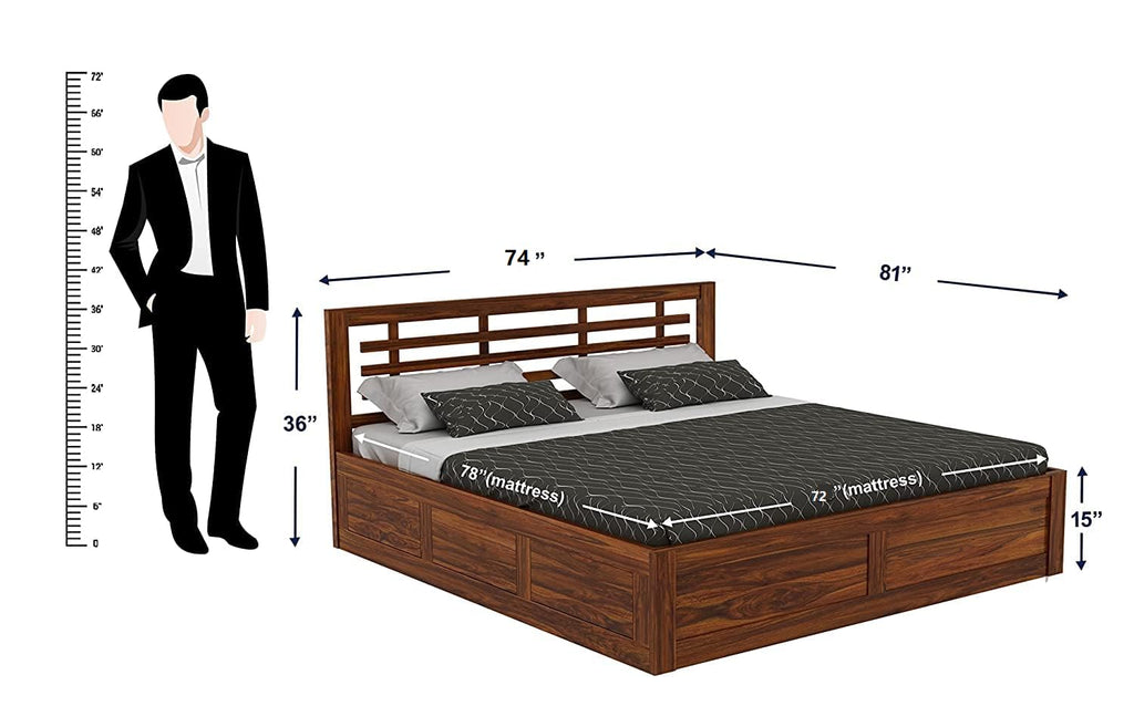 Wood Queen Size Storage Bed | Double Bed Cot Bed With Box Storage For Bedroom | Sheesham