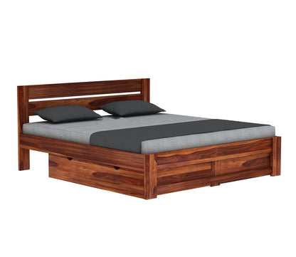 Wood Storage Bed | Double Bed Cot Bed With Drawer Storage For Bedroom | Sheesham