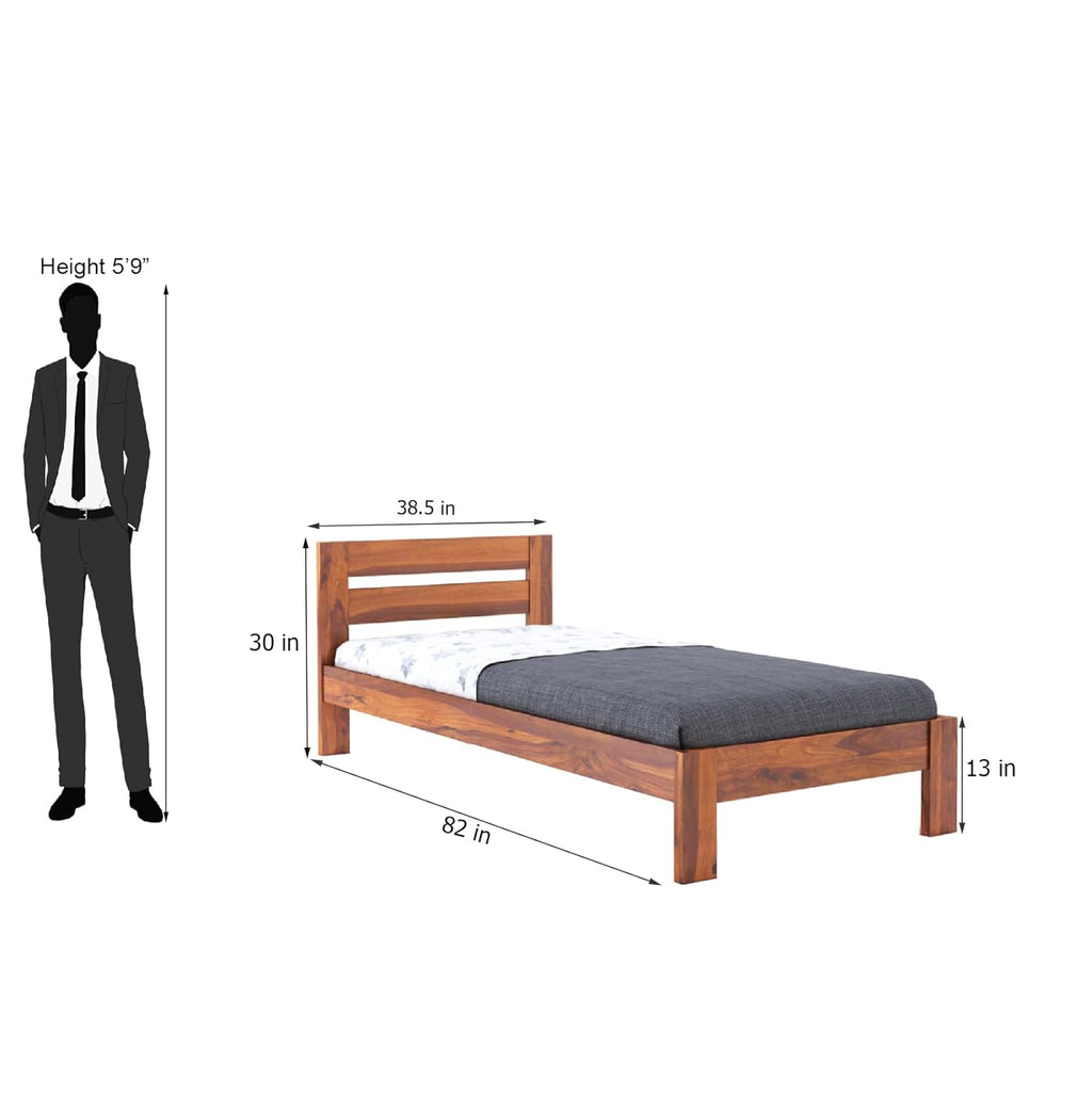 Wooden Single Bed Without Storage | Single Cot Wooden Palang | Space Saving Single Size Bed for Bedroom | Solid Sheesham Wood