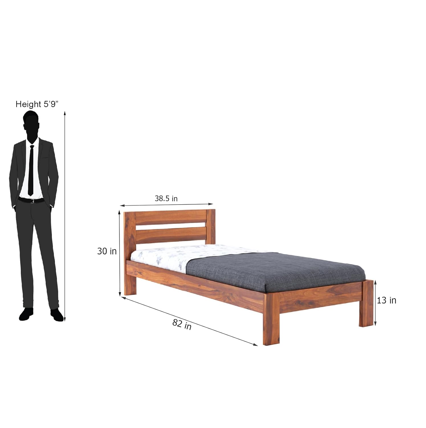 Wooden Single Bed Without Storage | Single Cot Wooden Palang | Space Saving Single Size Bed for Bedroom | Solid Sheesham Wood
