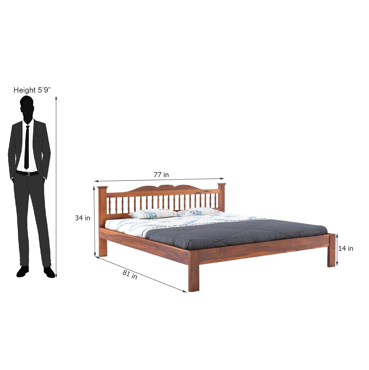 Wood Arch Bed Without Storage | Wood Double Bed Cot Bed For Bedroom Furniture | Sheesham