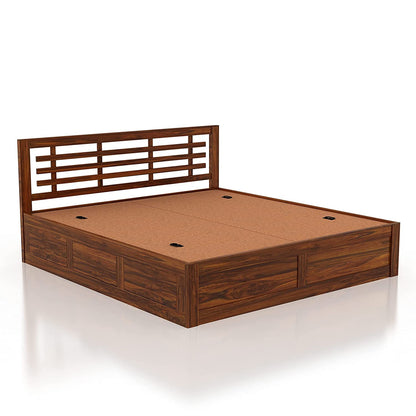 Wood Queen Size Storage Bed | Double Bed Cot Bed With Box Storage For Bedroom | Sheesham