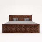 Solid Sheesham Wood King Size Bed with Storage | Wooden Double Bed with Niwar Design for Bedroom & Living Room