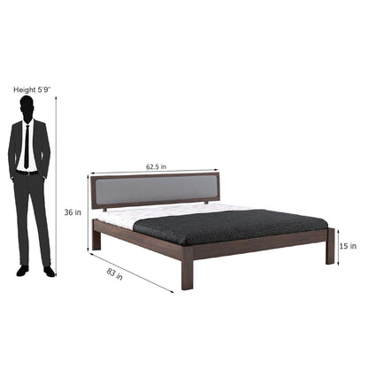 Wood Double Bed | Platform Cot Bed With Upholstered Cushioned Headboard | Sheesham Solid Wood