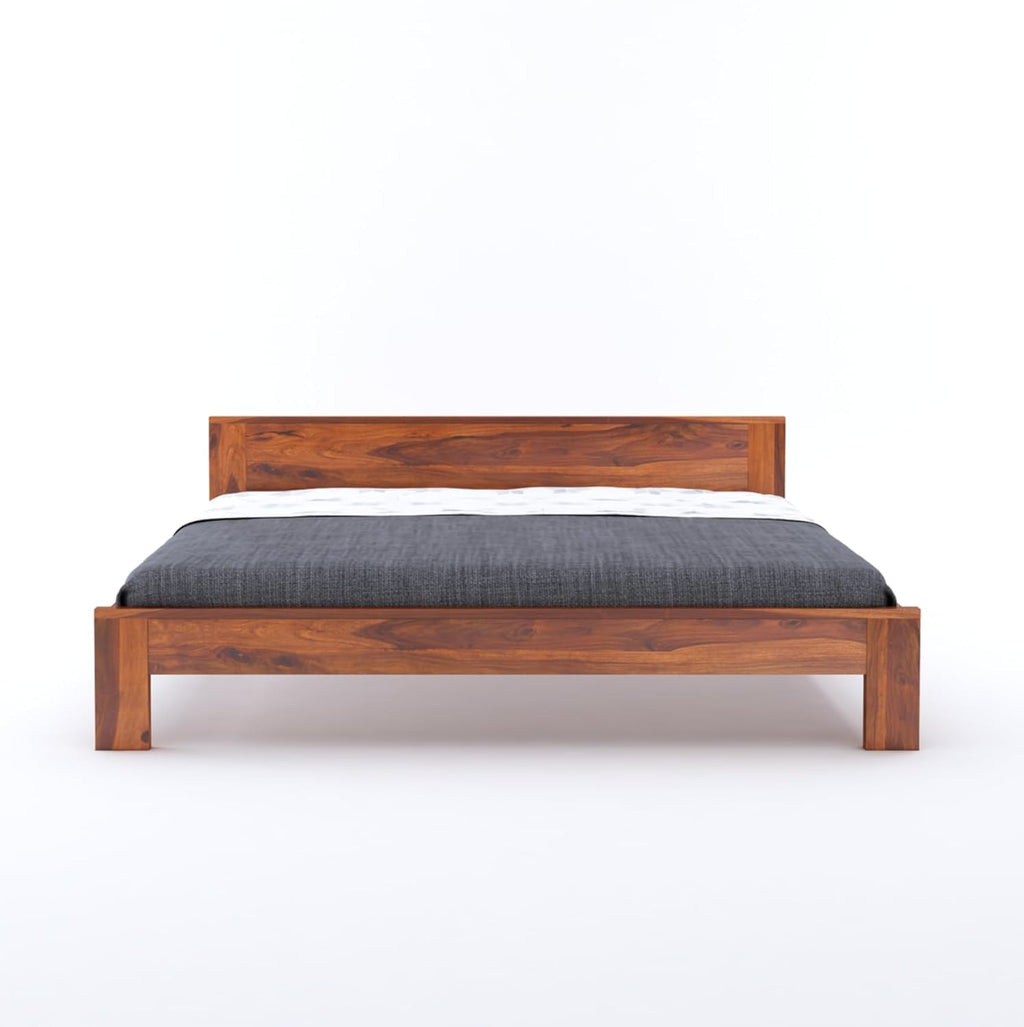 Wooden Bed Without Storage | Wooden Double Bed Cot Bed for Bedroom Furniture | Palang Double Bed for Hotels | Basic Headboard | Solid Sheesham Wood