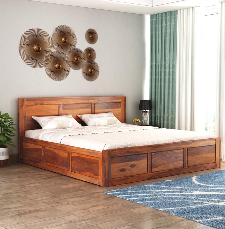 Wooden Bed with Storage | Double Bed Cot Bed with Box Storage for Bedroom & Hotel | Sheesham Wood