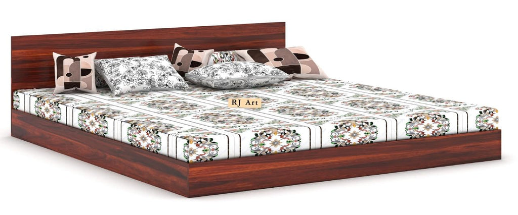 Wooden Low Height Bed Without Storage | Wooden Platform Double Bed | Space Saving Low Floor/Lying/Rise/Level/Profile Cot Bed for Bedroom | Basic Headboard
