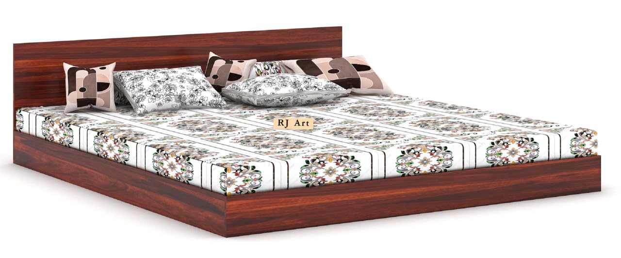 Wooden Low Height Bed Without Storage | Wooden Platform Double Bed | Space Saving Low Floor/Lying/Rise/Level/Profile Cot Bed for Bedroom | Basic Headboard
