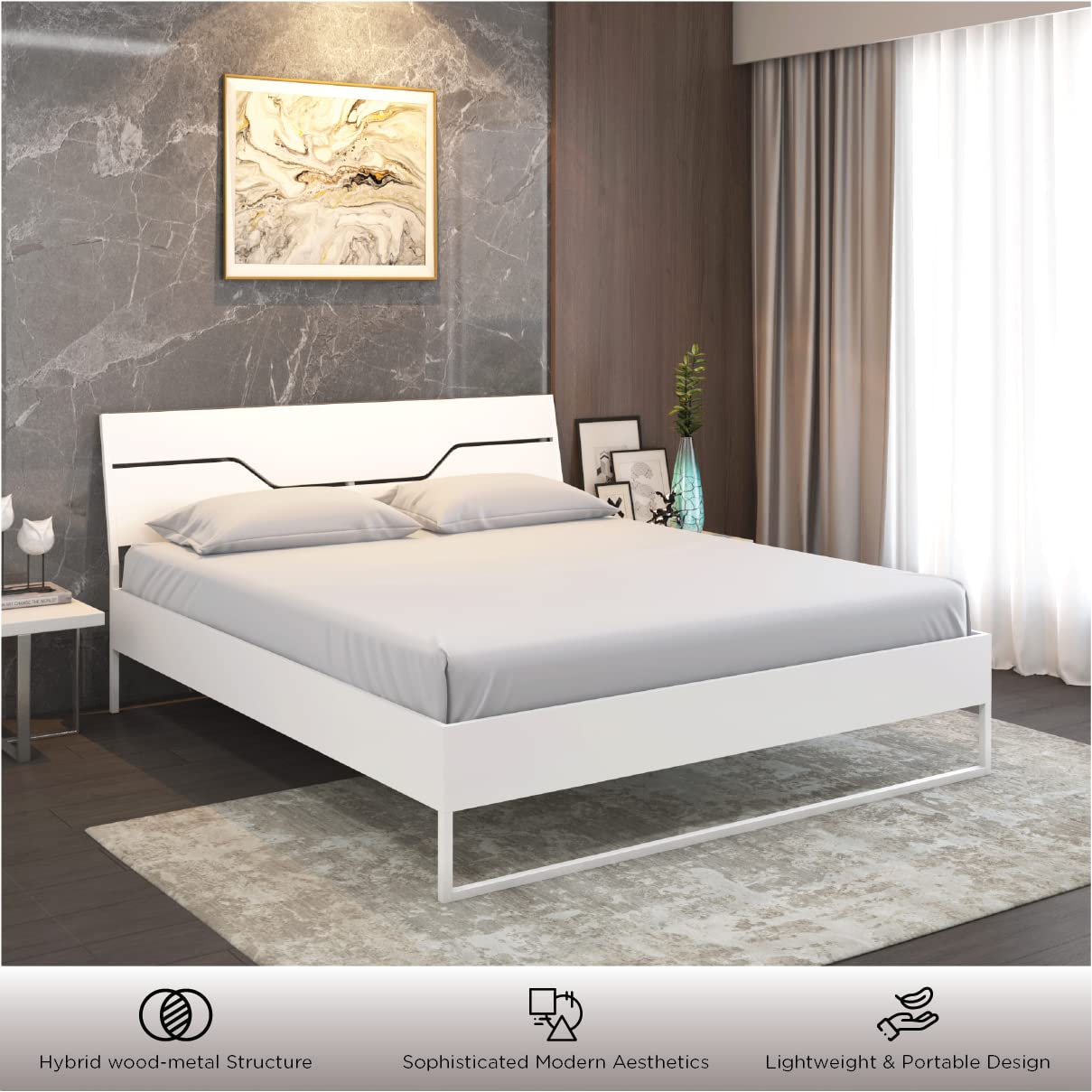Rj Art Sleep Hybrid Wood And Metal Structure Grande Bed, Lightweight And Portable