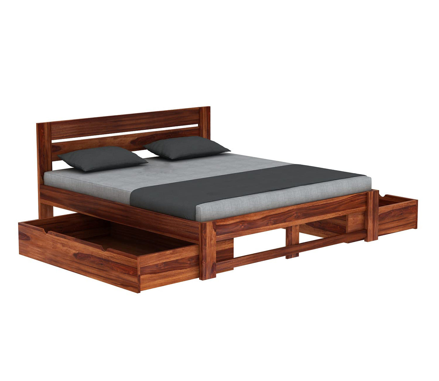 Wood Storage Bed | Double Bed Cot Bed With Drawer Storage For Bedroom | Sheesham