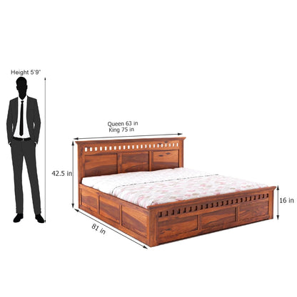 Sheesham King Size Kuber Bed With Box Storage For Bedroom Living Room Wood Double Bed