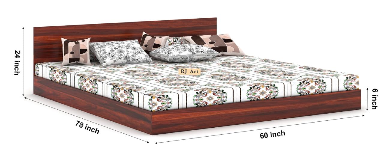 Wood Low Height Bed Without Storage | Wood Platform Double Bed | Basic Headboard