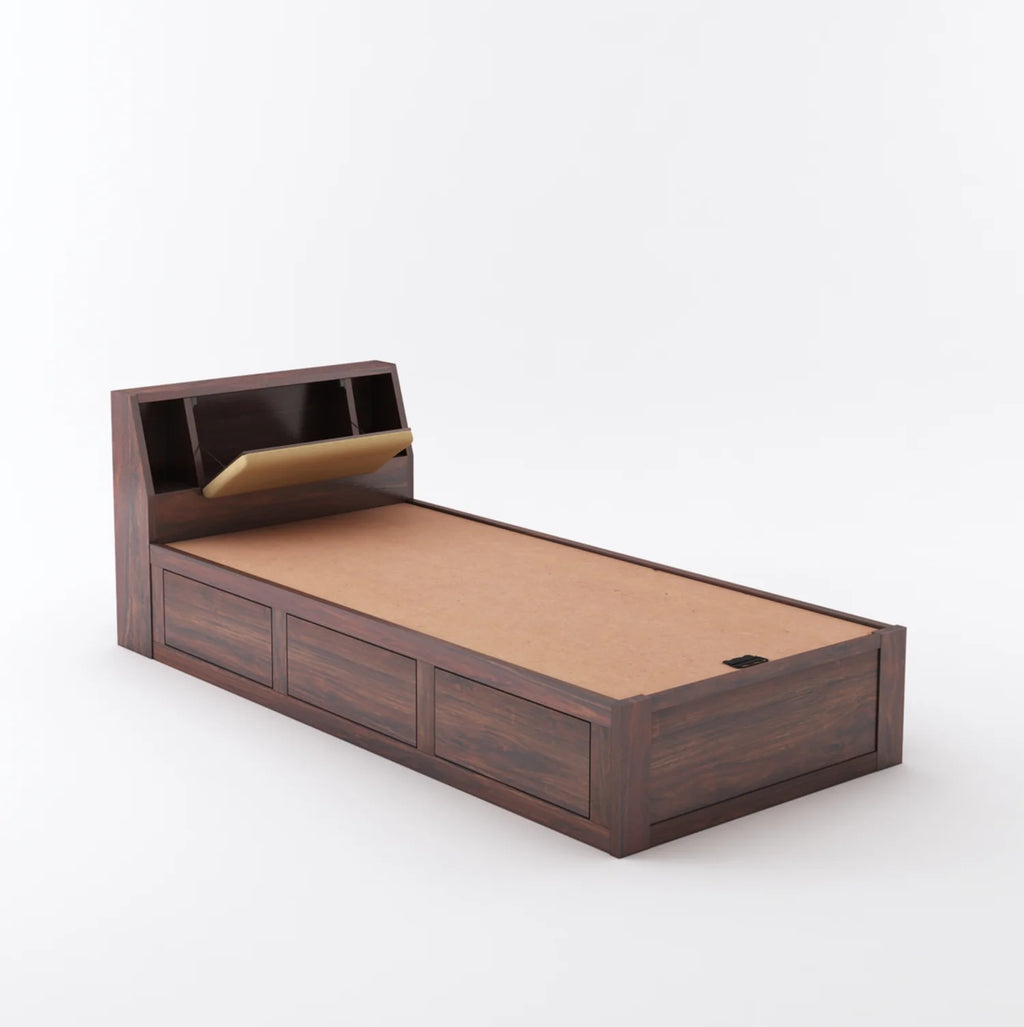 Imperial Solid Sheesham Wood Single Bed With Headboard and Box Storage - 3 Years Warranty