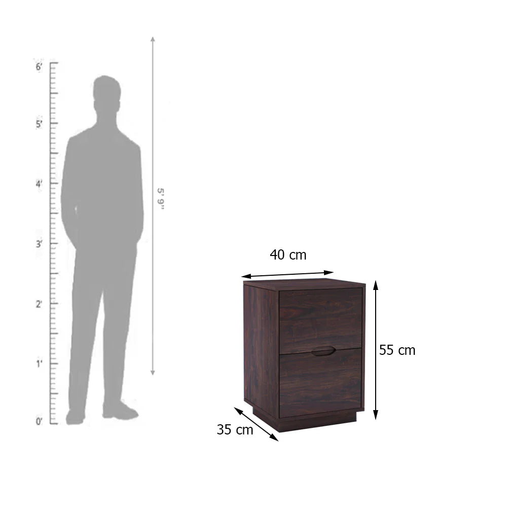Savino Solid Sheesham Wood Bedside With Two Drawer Storage - 3 Years Warranty
