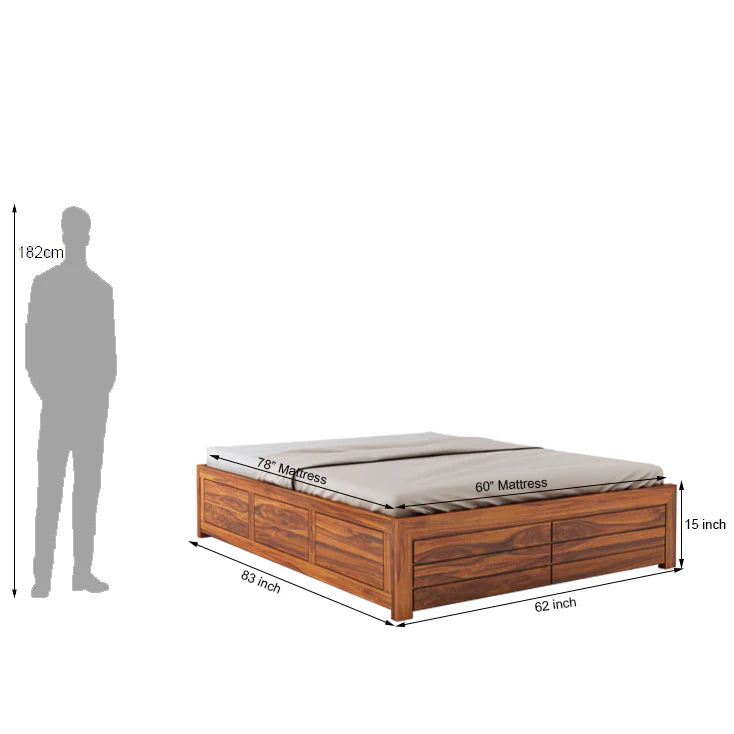 Vezzo Solid Sheesham Wood Bed With Box Storage Without Headboard - 3 Years Warranty
