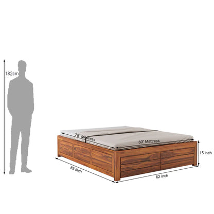 Vezzo Sheesham Bed With Box Storage Without Headboard - 3 Years Warranty
