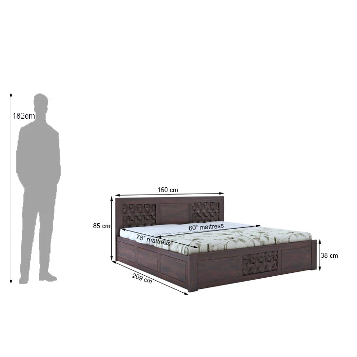 Tavon Solid Sheesham Wood Full Box Storage Bed - 3 Years Warranty