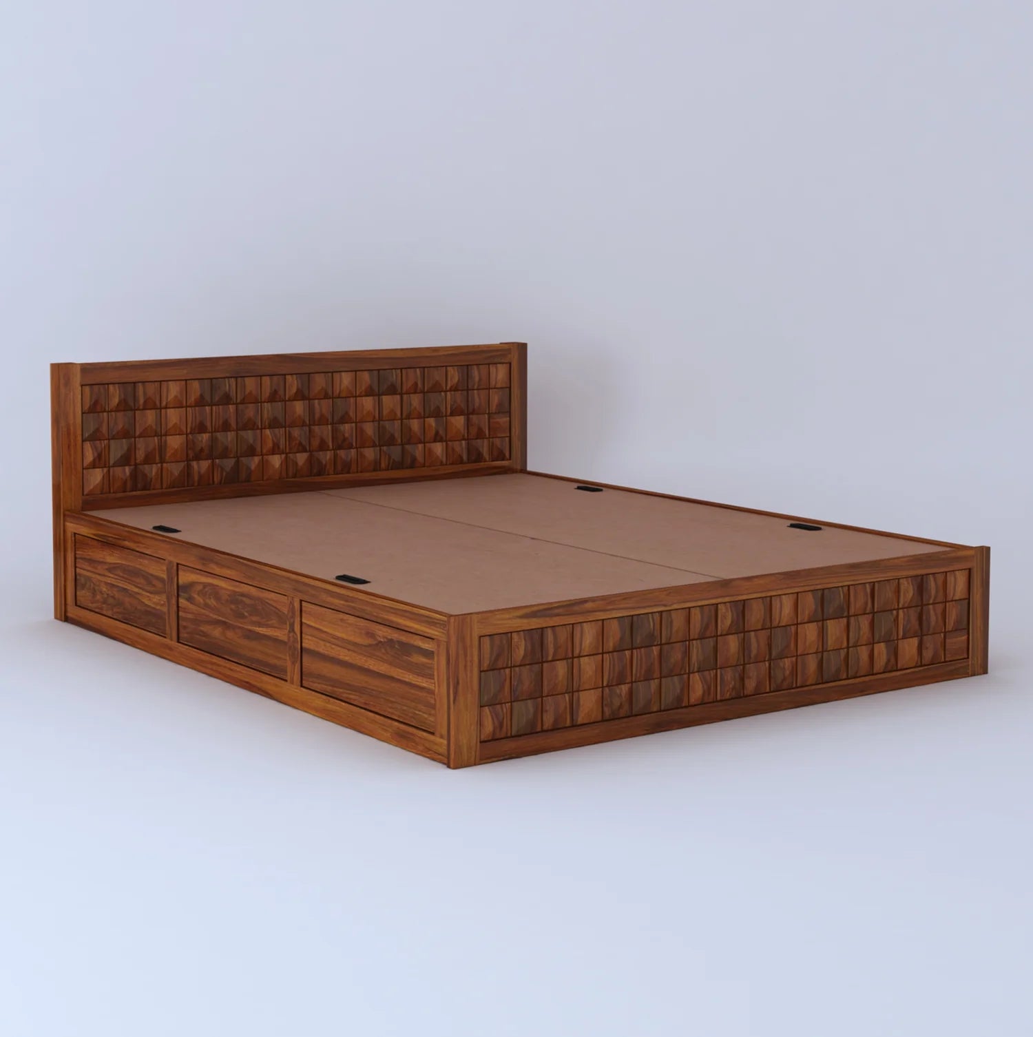 Treso Diamond Solid Sheesham Wood Full Box Storage Bed - 3 Years Warranty