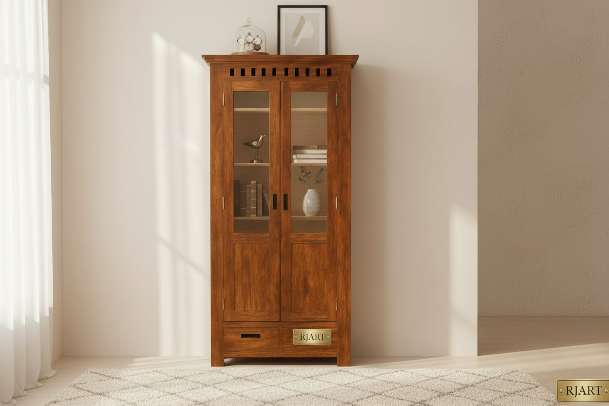 Rjart Solid Wood Kuber Bookcase With Glass Doors