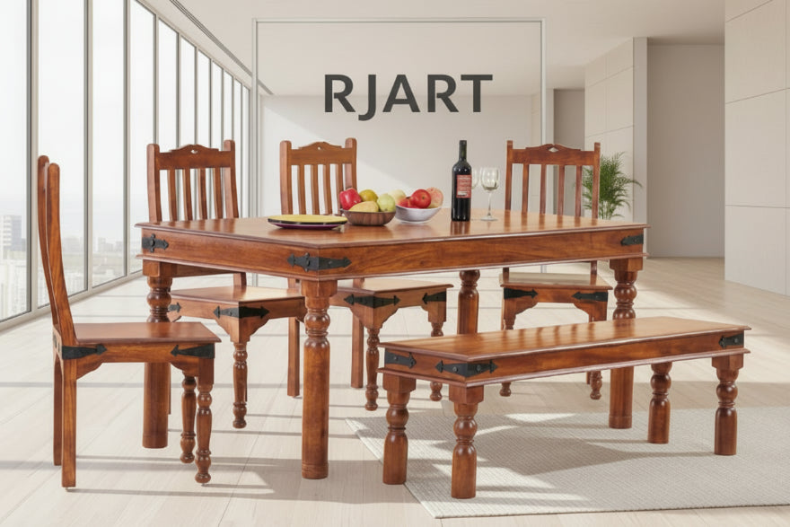 Rjart Solid Wood Dining Set With Bench