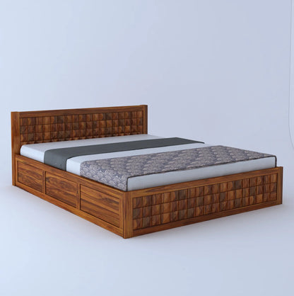 Treso Diamond Sheesham Bed With Half Box And Trolly Storage - 3 Years Warranty