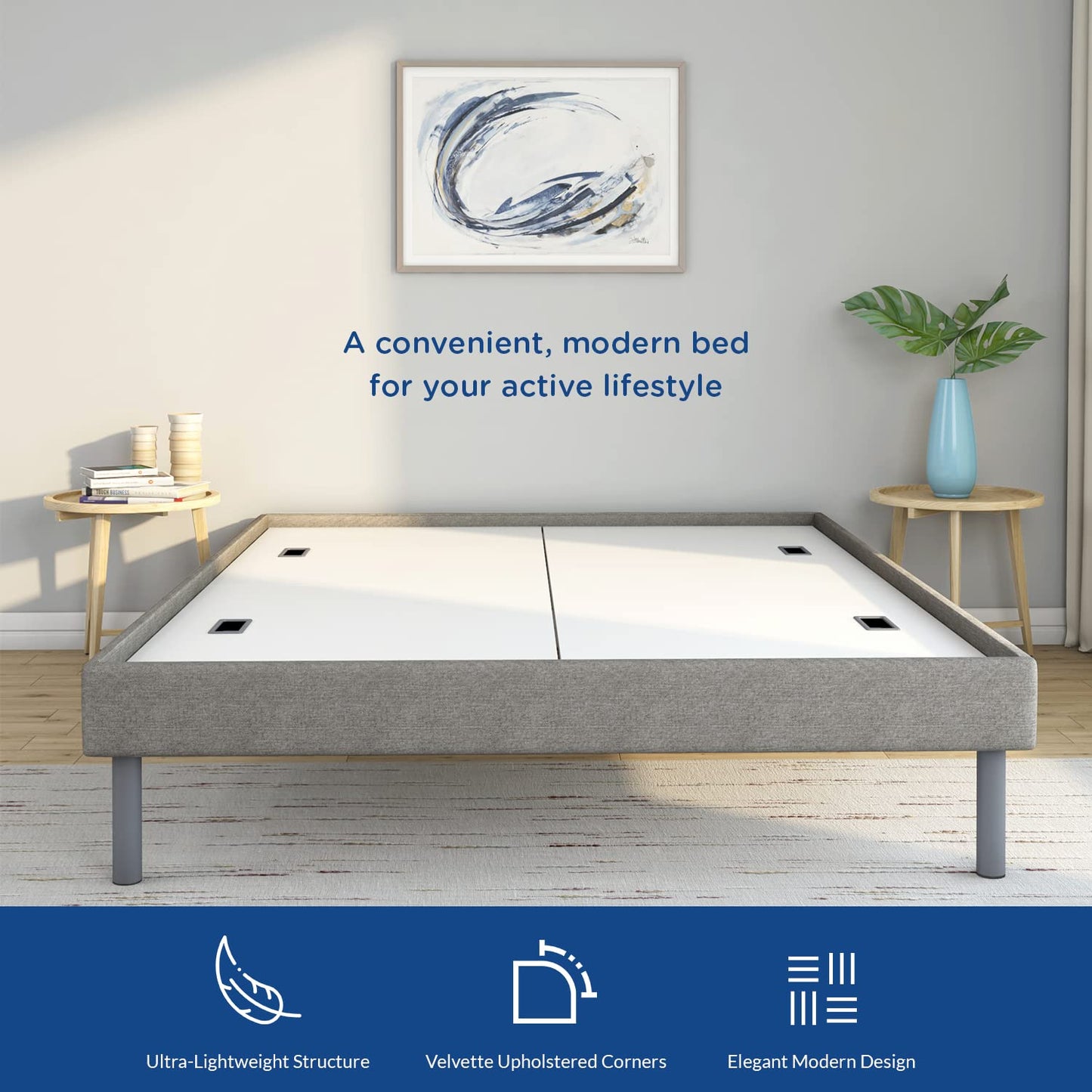 Rj Art Sleep Velvette Queen Size Bed Without Storage, Ultra-Lightweight Structure | Elegant Modern Design