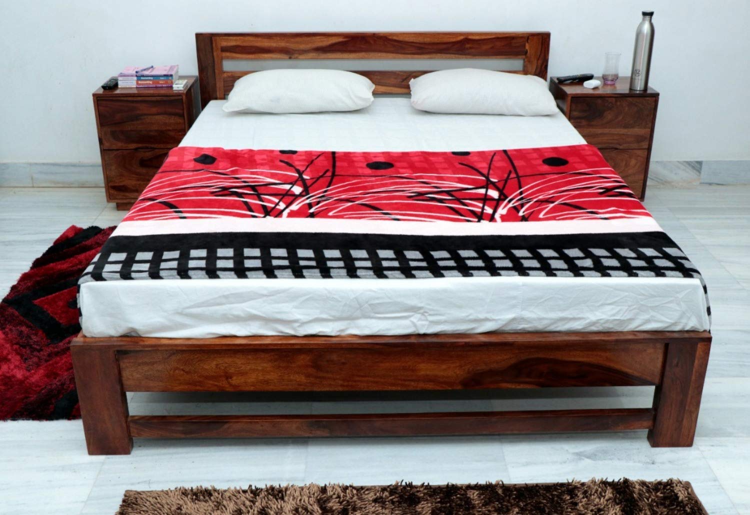 Wooden Bed Without Storage | Wooden Double Bed Cot Bed for Bedroom Furniture | Palang Double Bed for Hotels | Solid Sheesham Wood