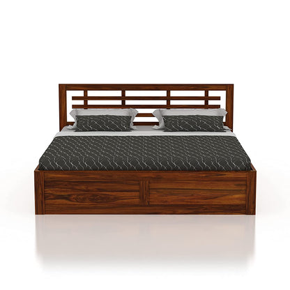 Wood Queen Size Storage Bed | Double Bed Cot Bed With Box Storage For Bedroom | Sheesham