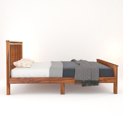 Wood King Size Bed Without Storage | Double Bed Cot Bed With Traditional Brass Work For Bedroom | Sheesham