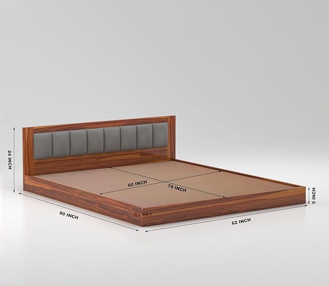 Sheesham Queen Size Bed Without Storage For Bedroom Living Room Wood Double Bed Cot Palang With Cushion Headboard Home Furniture