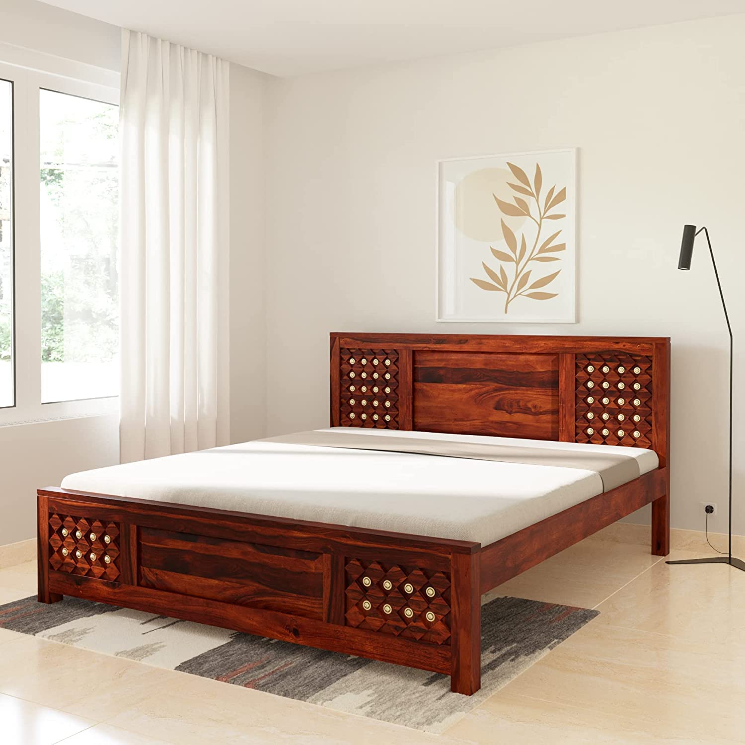 Wooden Modern Bed Without Storage | Wooden Double Bed Cot Bed for Bedroom Furniture | Palang Double Bed for Hotels | Solid Sheesham Wood