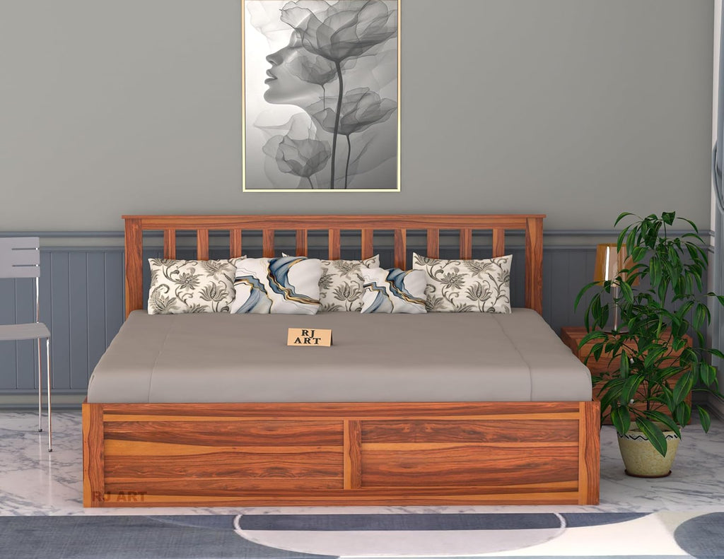 Sheesham Wood Bed with Storage | Solid Wood Box Storage Bed | Wooden Double Bed Cot with Storage Box for Bedroom & Hotel