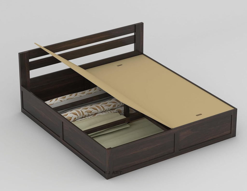 Sheesham Wood Bed with Storage | Solid Wood Box Storage Bed | Wooden Double Bed Cot with Storage Box for Bedroom & Hotel